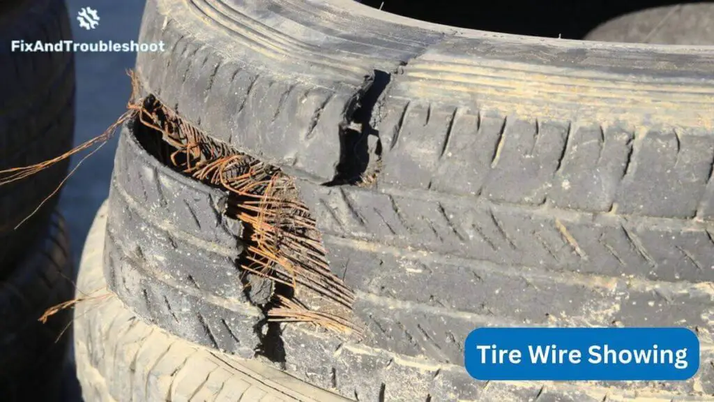 a bad tire with the wire showing