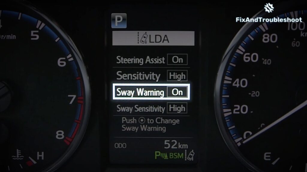 Toyota Rav4 MDI showing Sway Warning settings